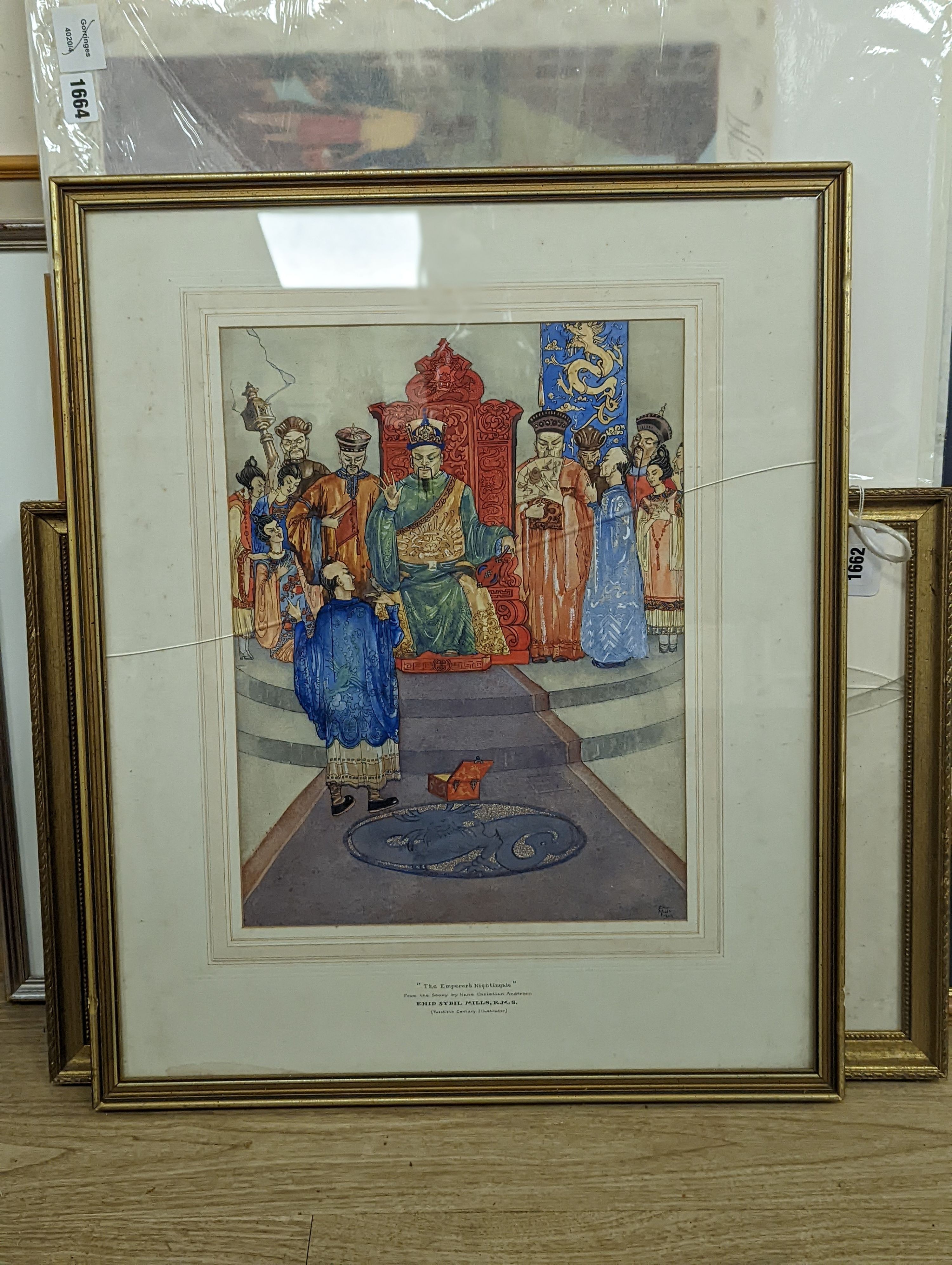 Enid Sybil Mills (1901-1985), ink and watercolour, The Emperor's Nightingale from the story by Hans Christian Andersen, signed and dated 1925, 42 x 32cm